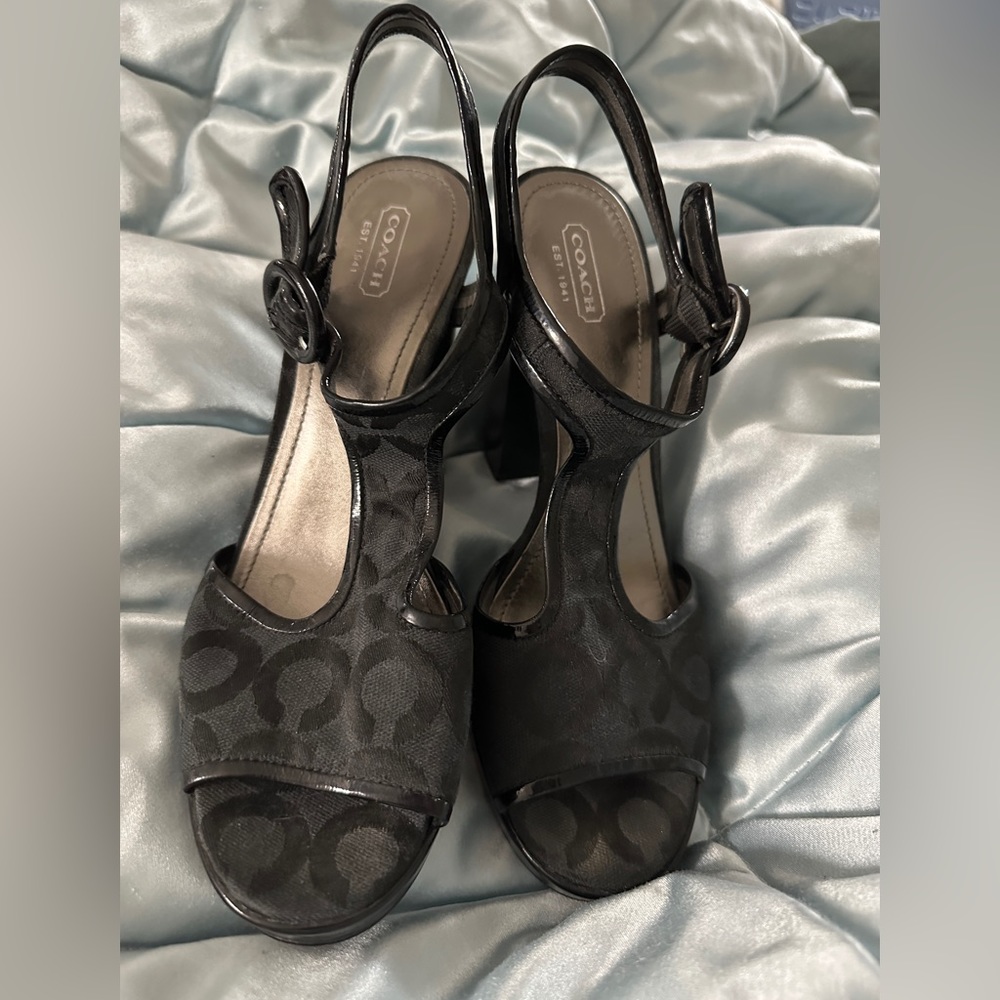COACH Women's Black Signature Slingback Heels